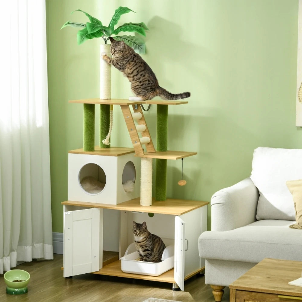 2-in-1 Oak Cat Cave withScratching Posts