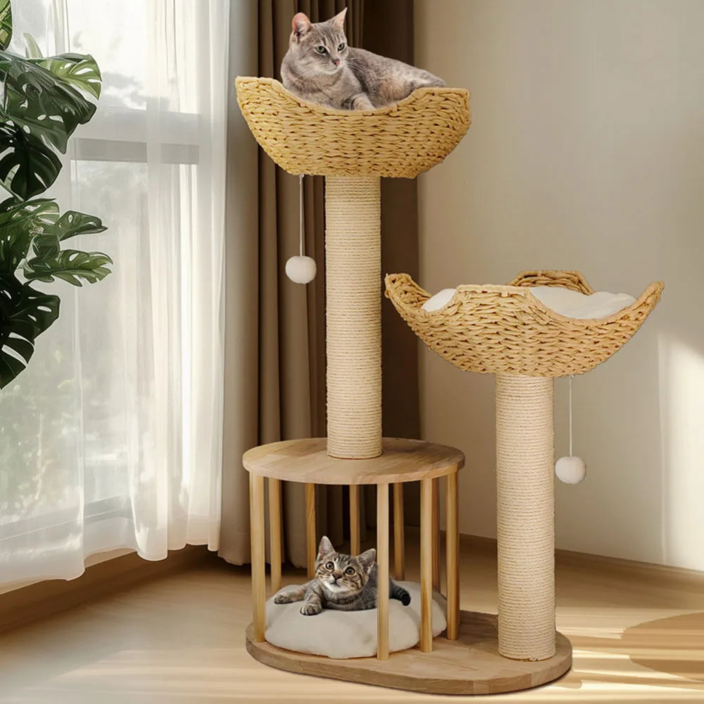 Premium 3-Tier Cat Tree with Scratching Posts and two Tower beds