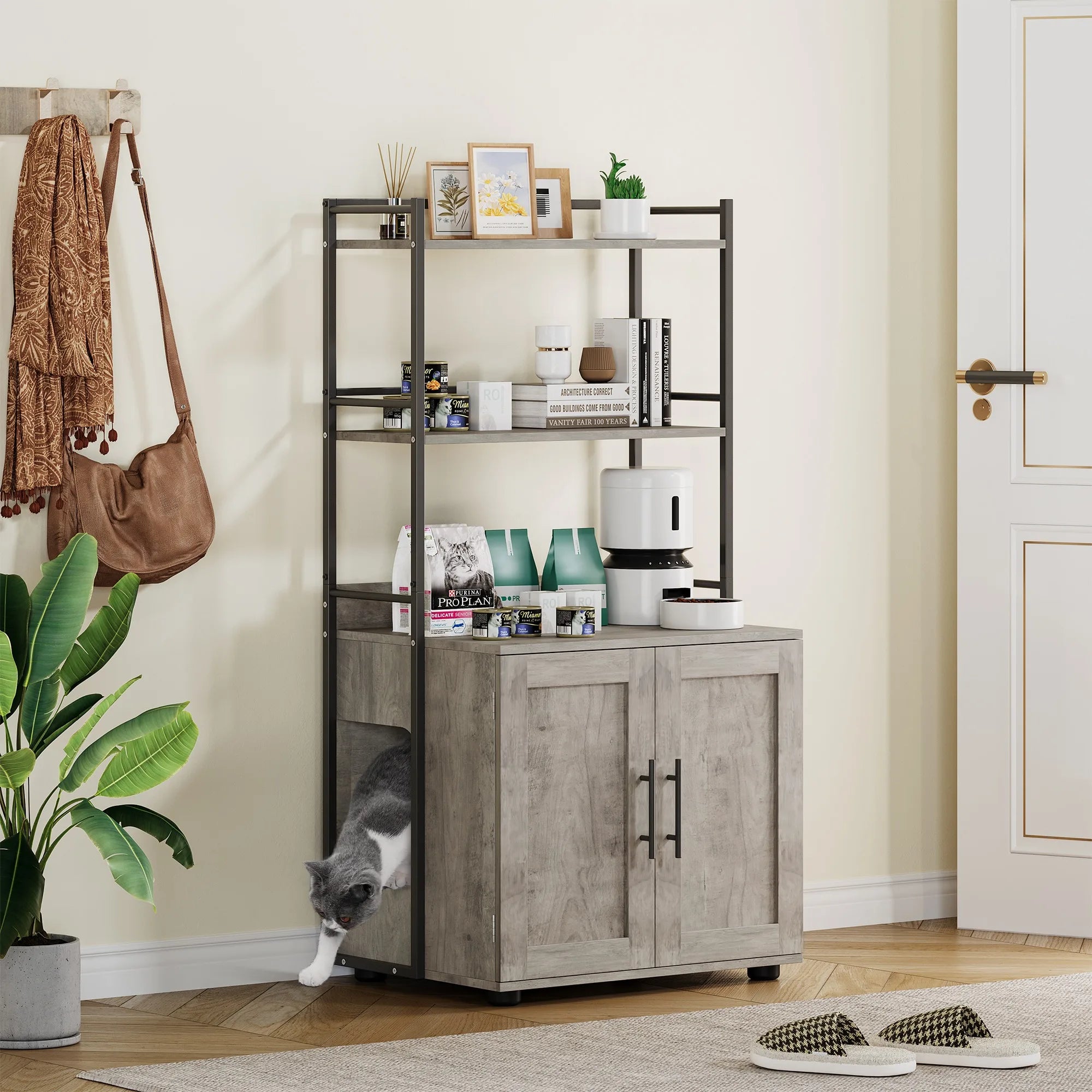 Cat Enclosure with 2-Tier Storage Shelves