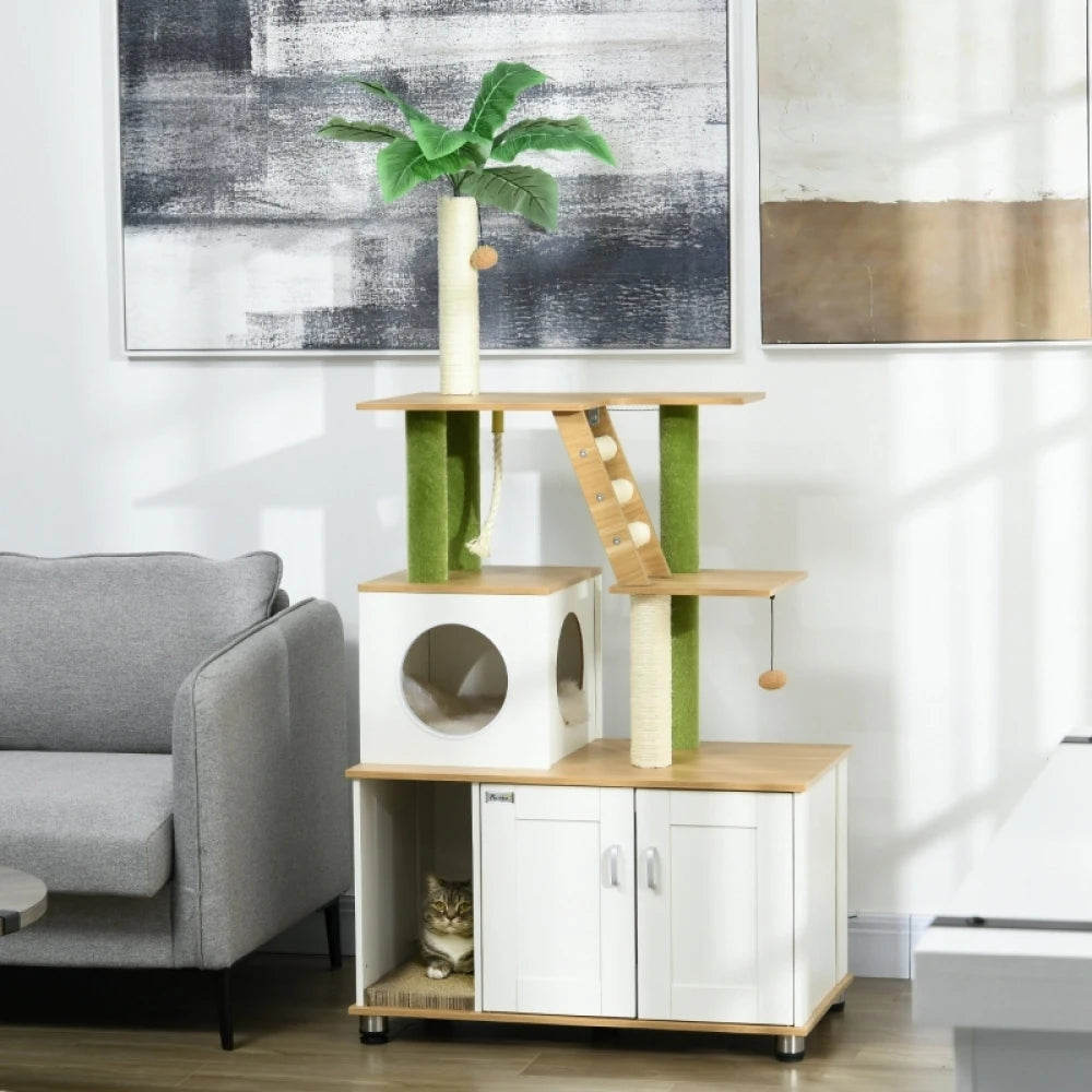 2-in-1 Oak Cat Cave withScratching Posts