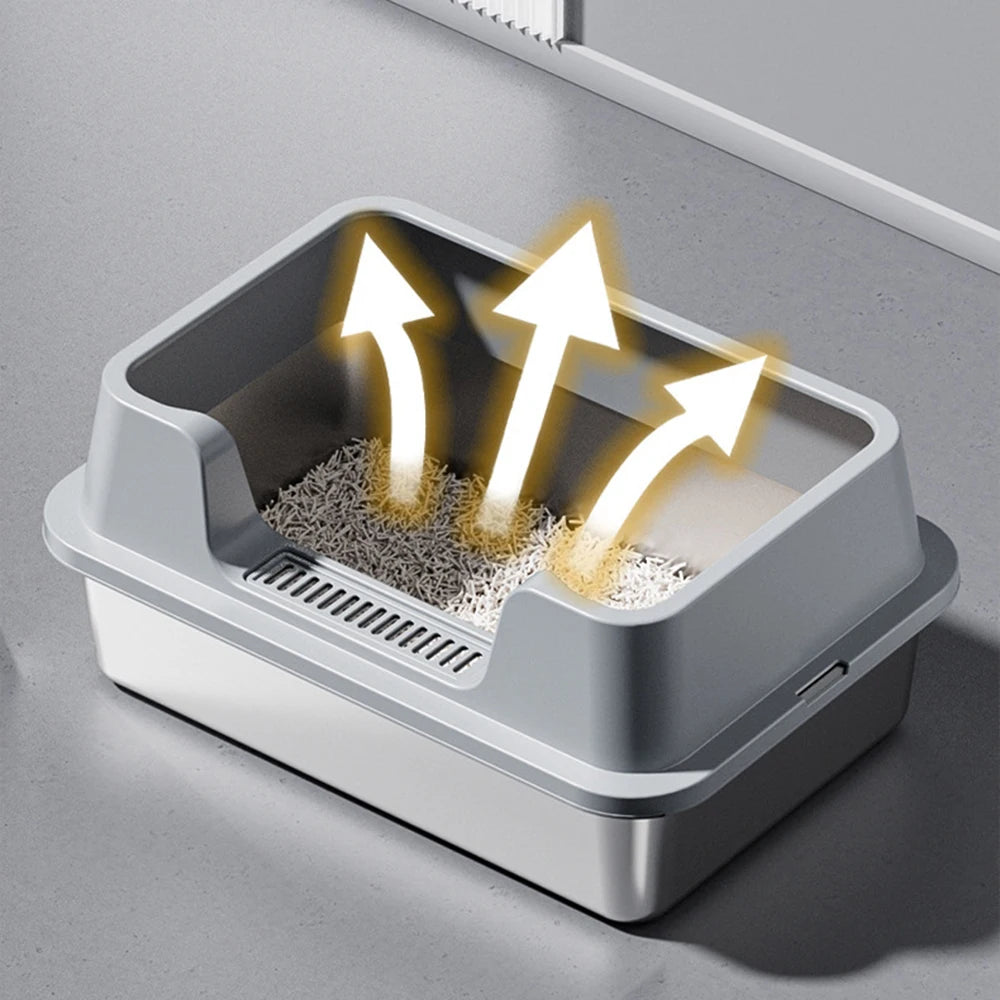 Stainless Steel no mess-Cat Litter Box with Lid and Scoop